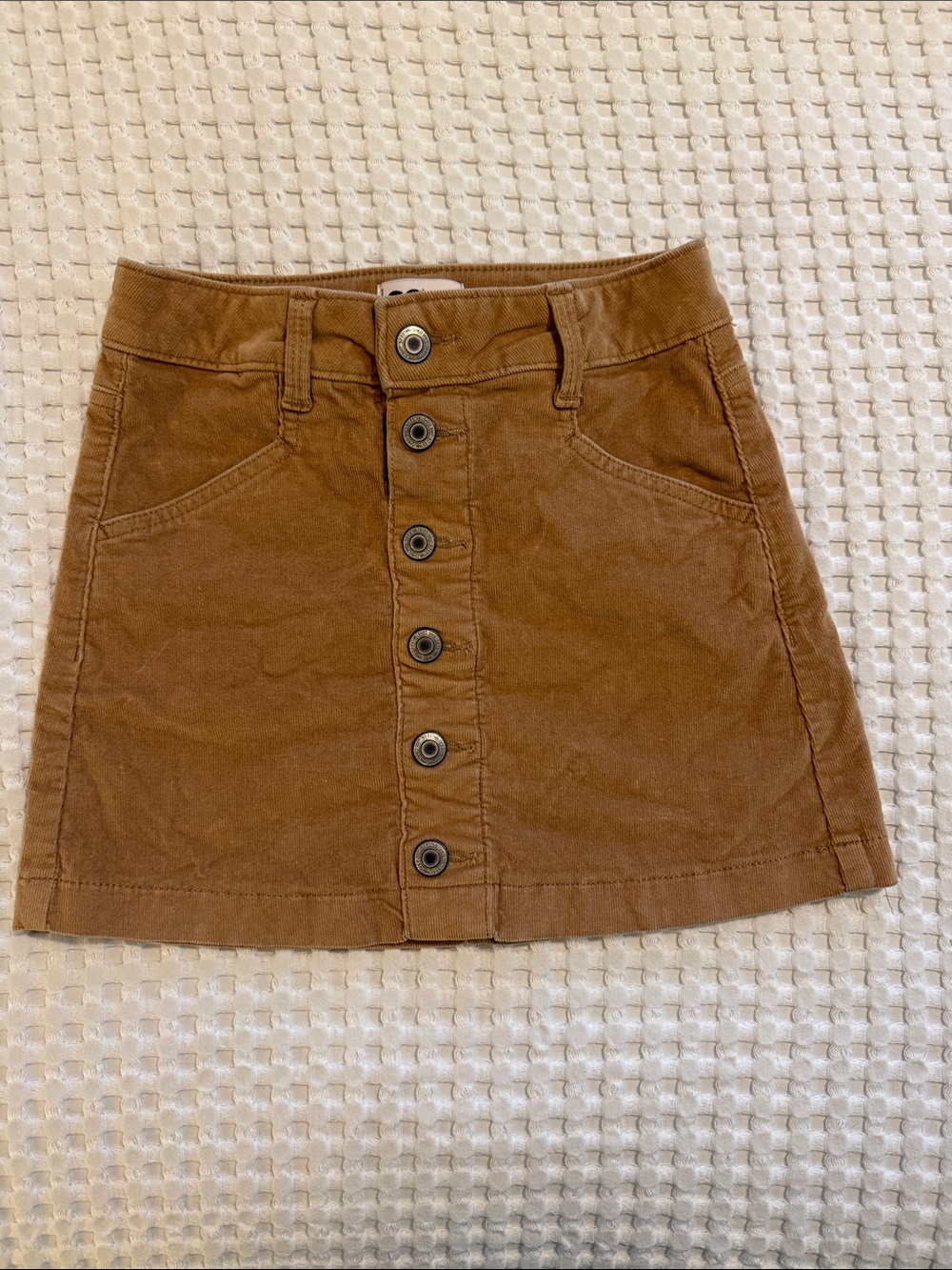 SO Camel Brown Button-Front Corduroy Mini Skirt